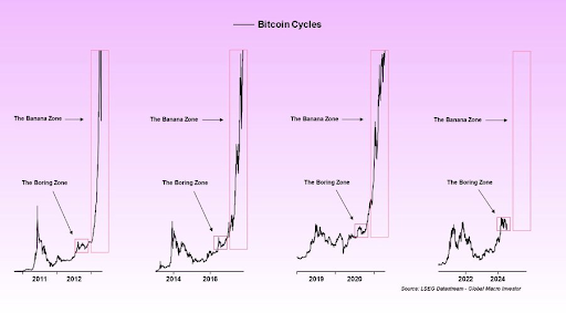 Graficul ciclului Bitcoin din 2011 până în 2024
